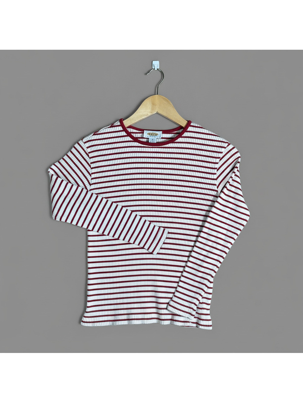 Talbots Red White Striped Ribbed Long Sleeve Top Size PS Cotton Classic Preppy